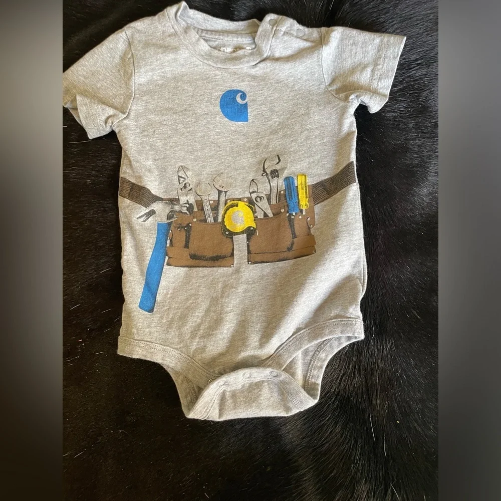 Infant Carhartt Size 12‎ Months Gray One Piece “tool Belt” Design EUC